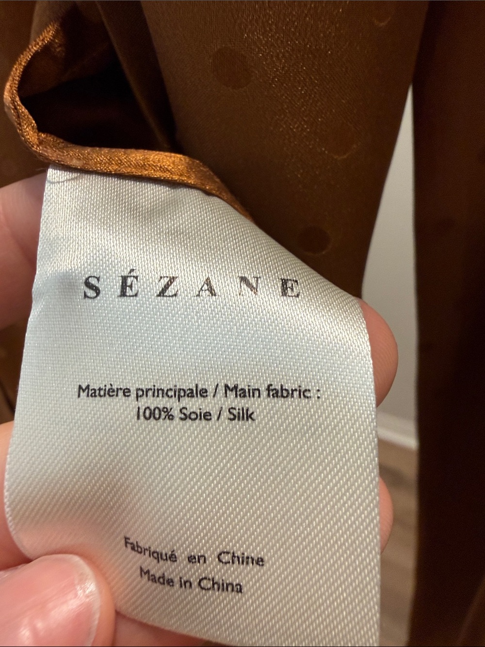 Sezane Copper Brown Dot-Texture Satin Dress Shirt - Picture 4 of 6